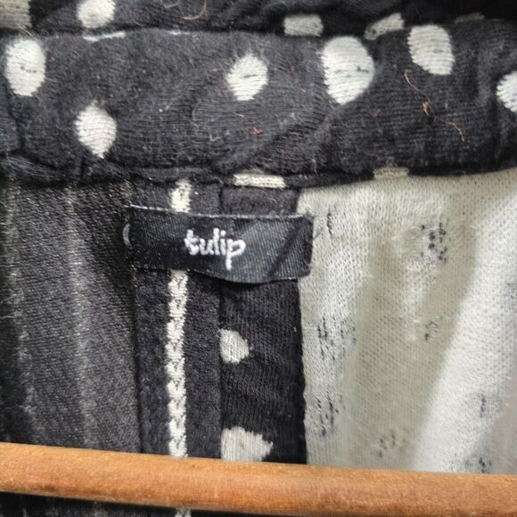 Vintage Coatigan Womens Large Black White Dot Artsy Sweater Cardigan Button Long - Picture 3 of 14